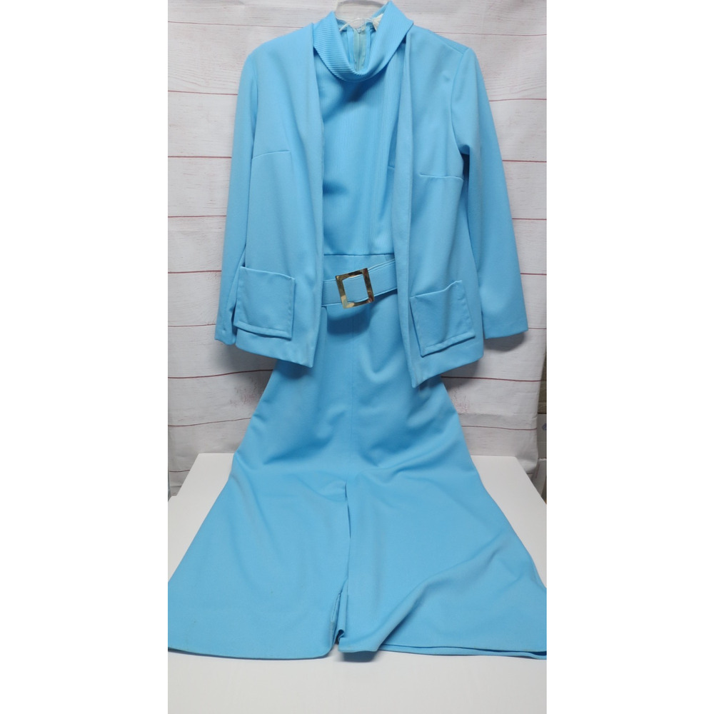 Sky Blue Maxi Dress with Coordinating Jacket and Belt
